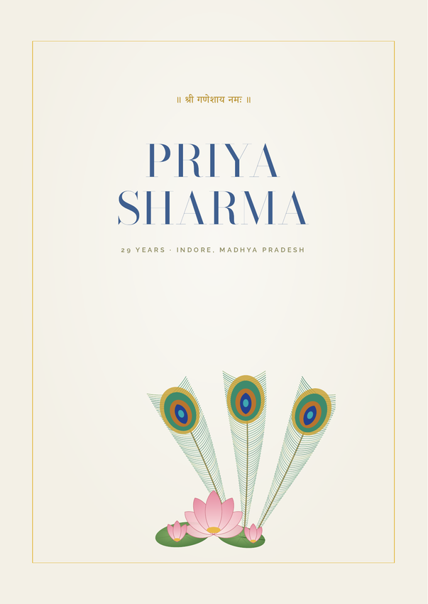 Mayur marriage biodata template – booklet with lotus and peacock-feather ornaments